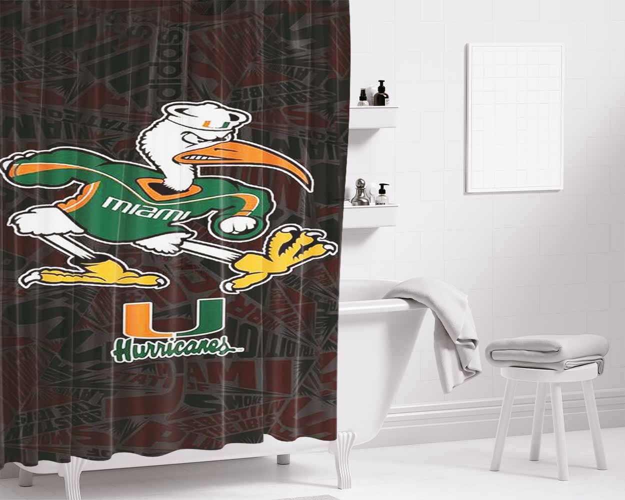 Miami Hurricanes Um Football Bathroom Shower Curtain Fabric Waterproof | 66 X 72 Inch