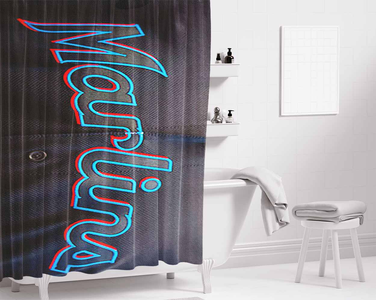 Miami Marlins Baseball Jersey Bathroom Shower Curtain Fabric Waterproof | 66 X 72 Inch