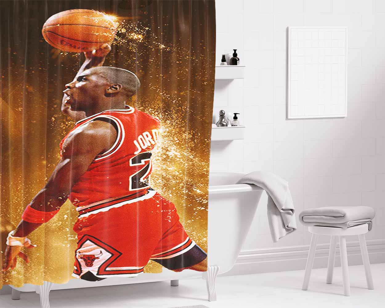 Michael Jordan Chicago Bulls Bathroom Shower Curtain Fabric Waterproof | 66 X 72 Inch