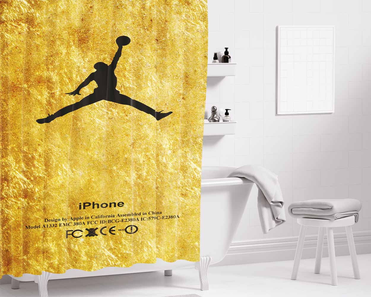 Michael Jordan Golden Gold Pattern Bathroom Shower Curtain Fabric Waterproof | 66 X 72 Inch