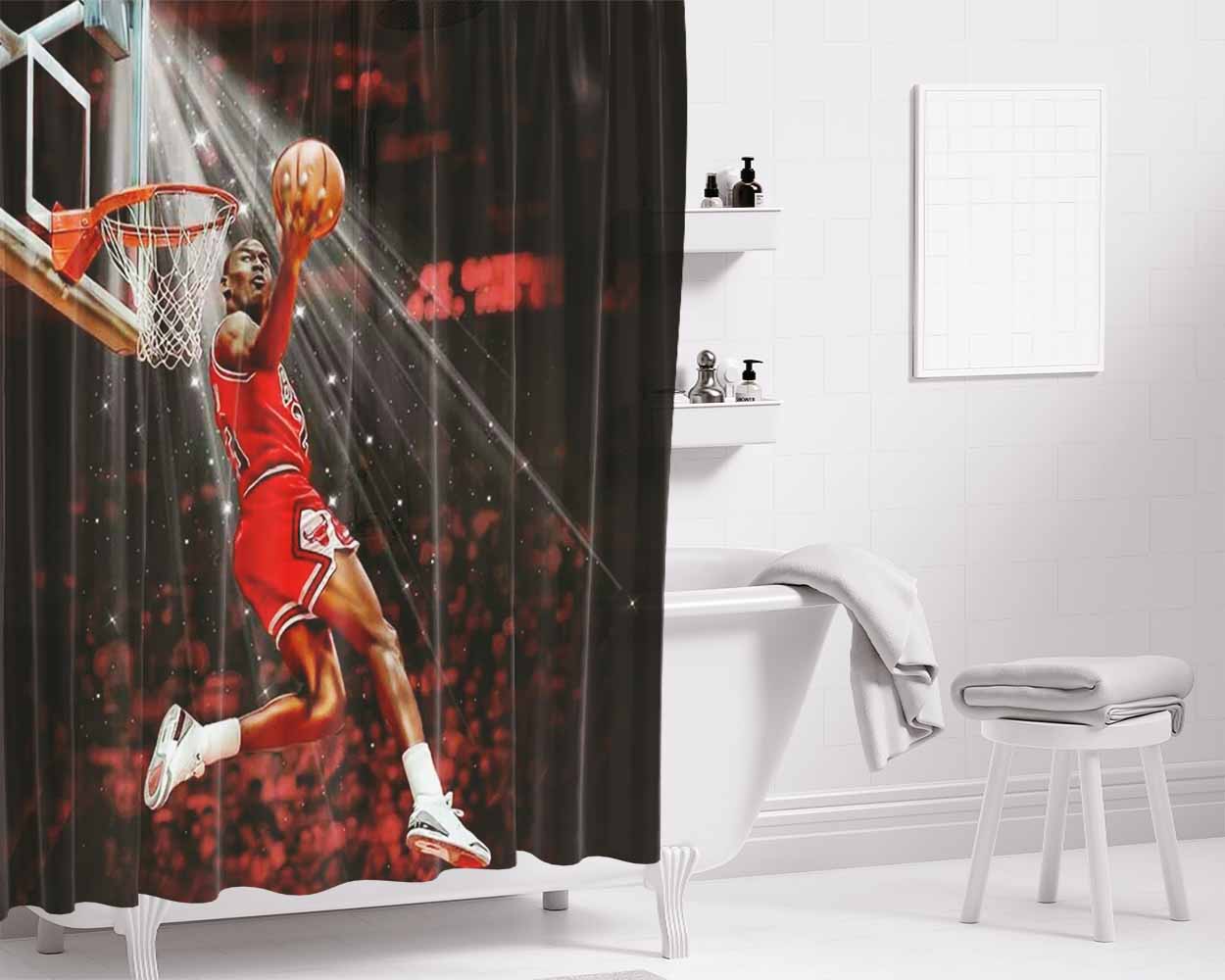 Michael Jordan Slamdunks Bathroom Shower Curtain Fabric Waterproof | 66 X 72 Inch