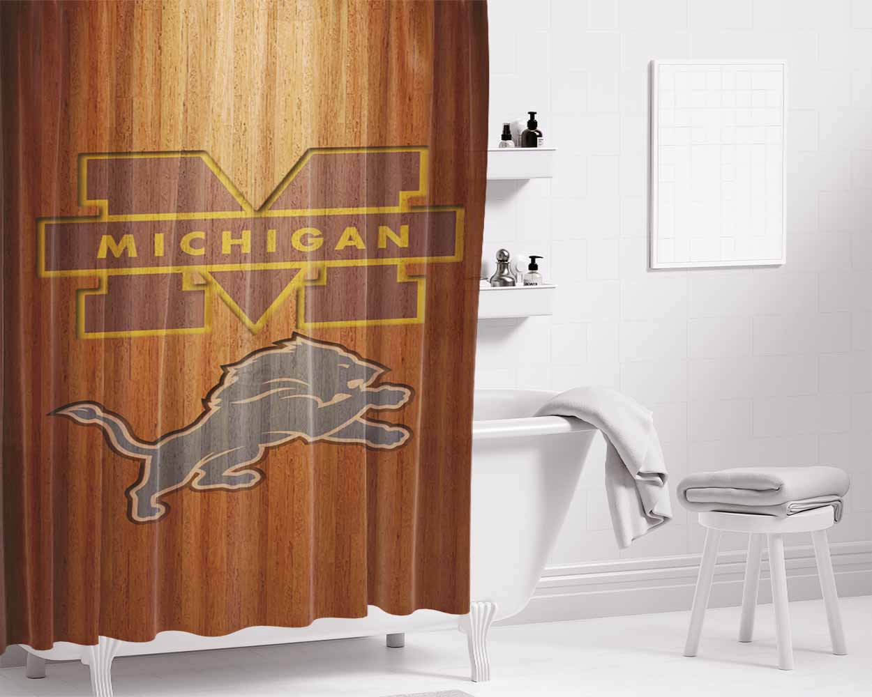 Michigan Lions Logo Bathroom Shower Curtain Fabric Waterproof | 66 X 72 Inch