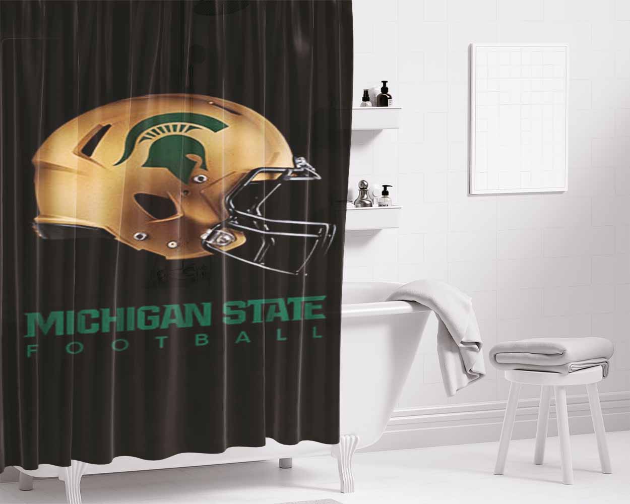 Michigan State Football Bathroom Shower Curtain Fabric Waterproof | 66 X 72 Inch