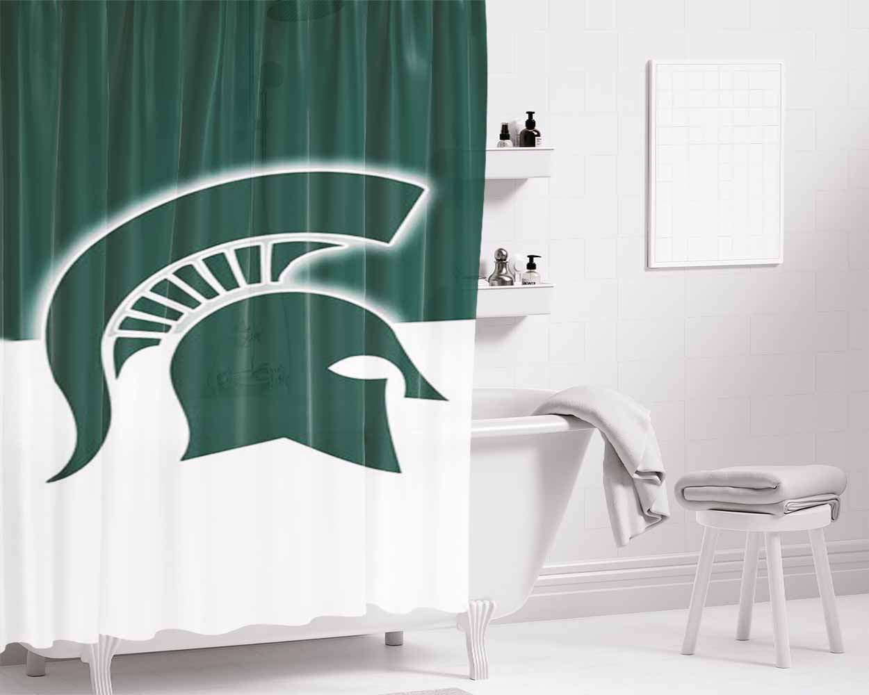 Michigan State Helm Logo Bathroom Shower Curtain Fabric Waterproof | 66 X 72 Inch