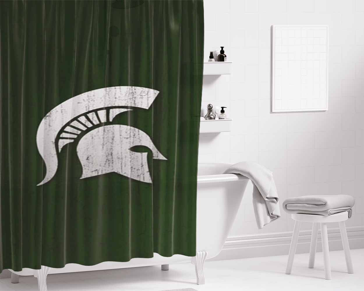 Michigan State Helm Bathroom Shower Curtain Fabric Waterproof | 66 X 72 Inch