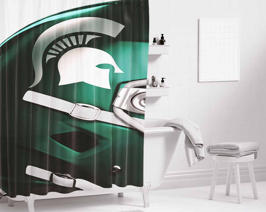 Michigan State Helmet Bathroom Shower Curtain Fabric Waterproof | 66 X 72 Inch