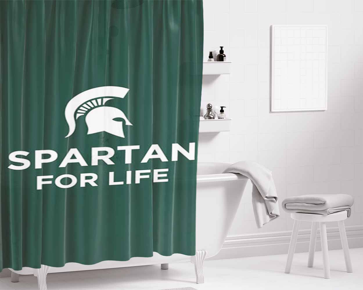 Michigan State Spartan For Life Bathroom Shower Curtain Fabric Waterproof | 66 X 72 Inch