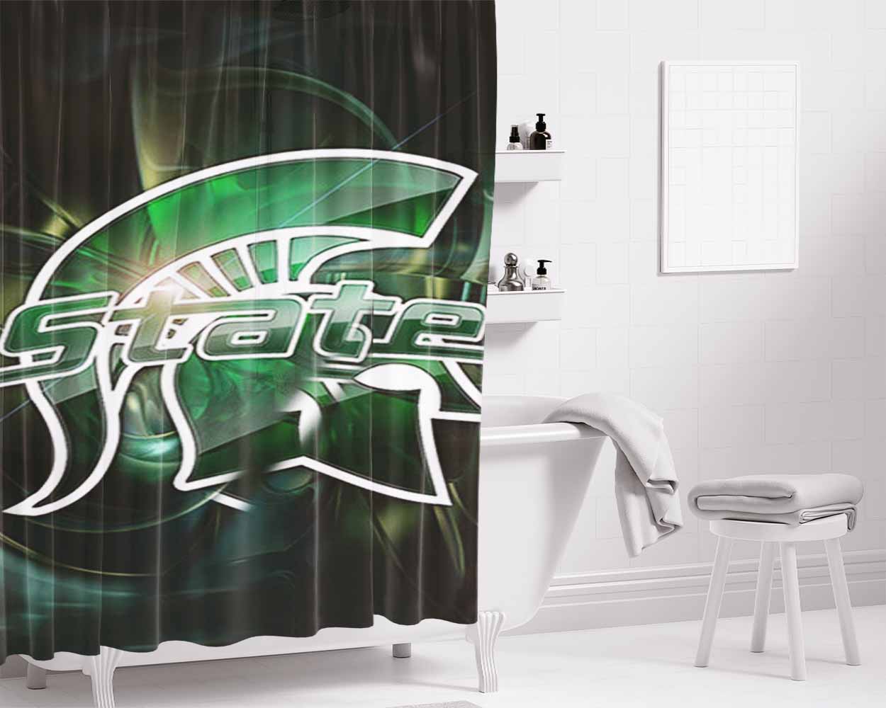 Michigan State Spartans Football University Bathroom Shower Curtain Fabric Waterproof | 66 X 72 Inch