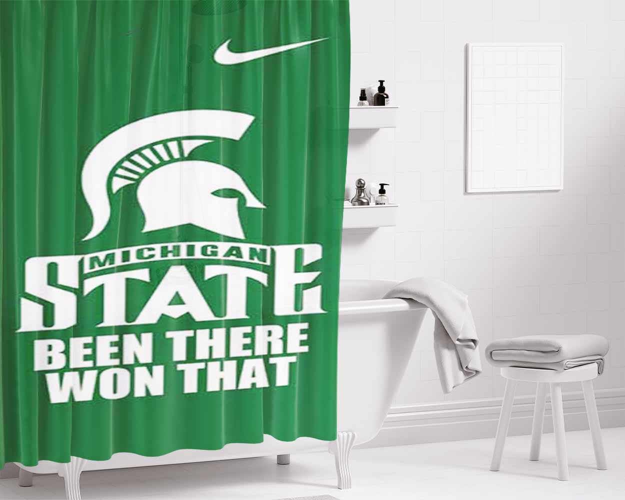 Michigan State Spartans Bathroom Shower Curtain Fabric Waterproof | 66 X 72 Inch