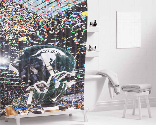 Michigan States Spartans Helmet Team Bathroom Shower Curtain Fabric Waterproof | 66 X 72 Inch
