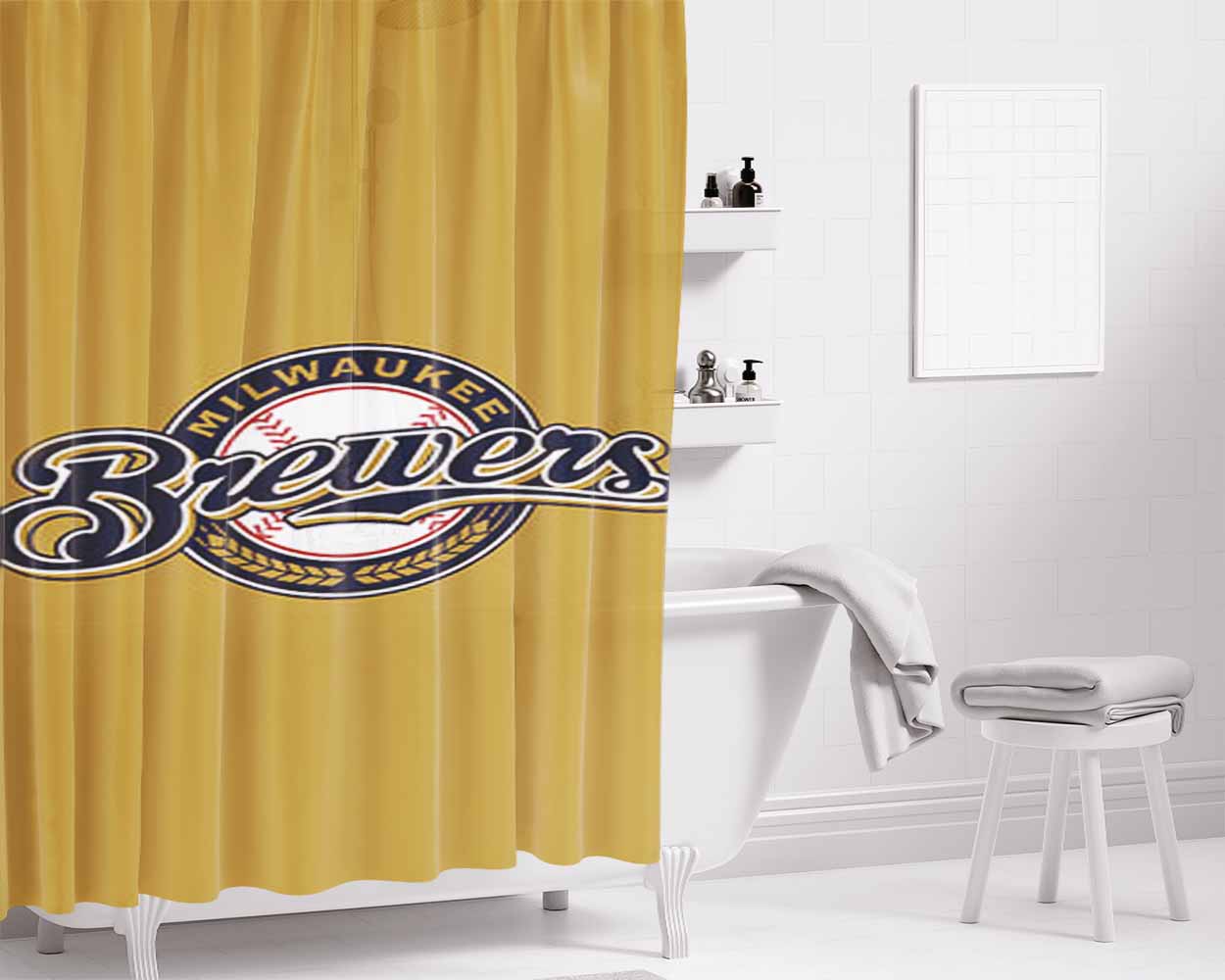 Milwakee Brewers Baseball Logo Brown Bathroom Shower Curtain Fabric Waterproof | 66 X 72 Inch