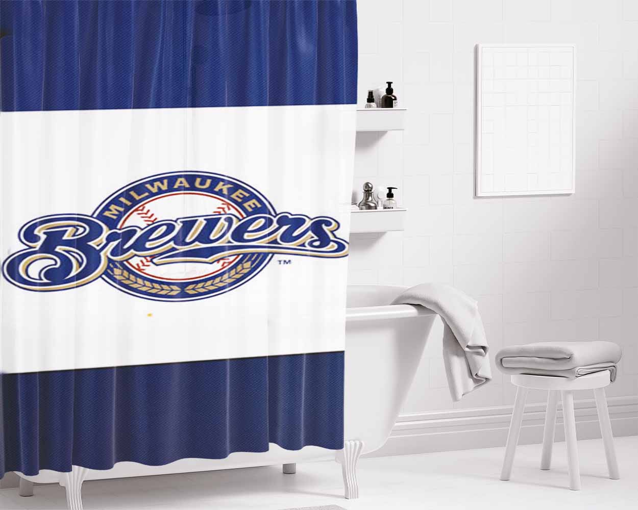 Milwaukee Brewers Baseball Bathroom Shower Curtain Fabric Waterproof | 66 X 72 Inch