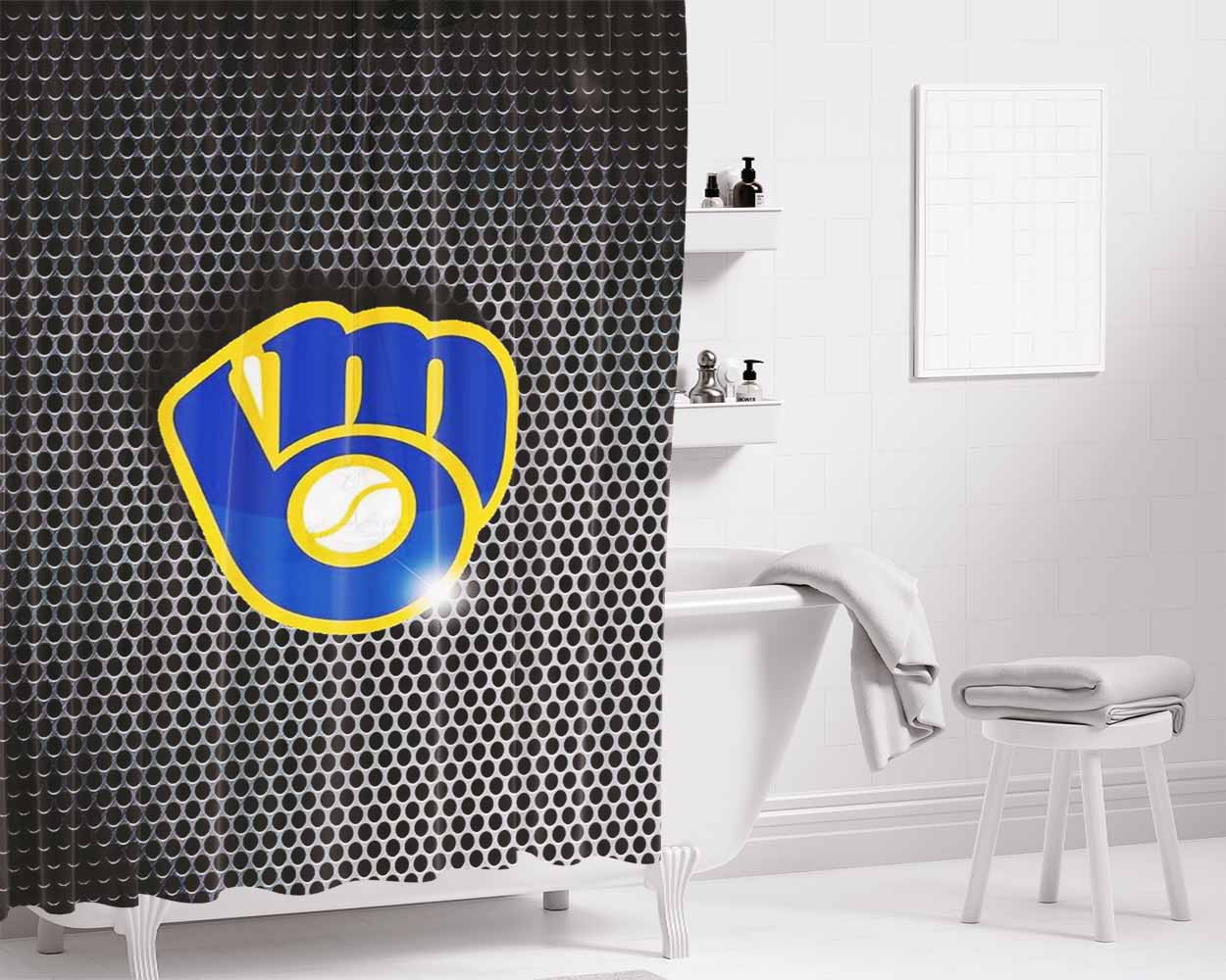 Milwaukee Brewers Logo 2 Bathroom Shower Curtain Fabric Waterproof | 66 X 72 Inch