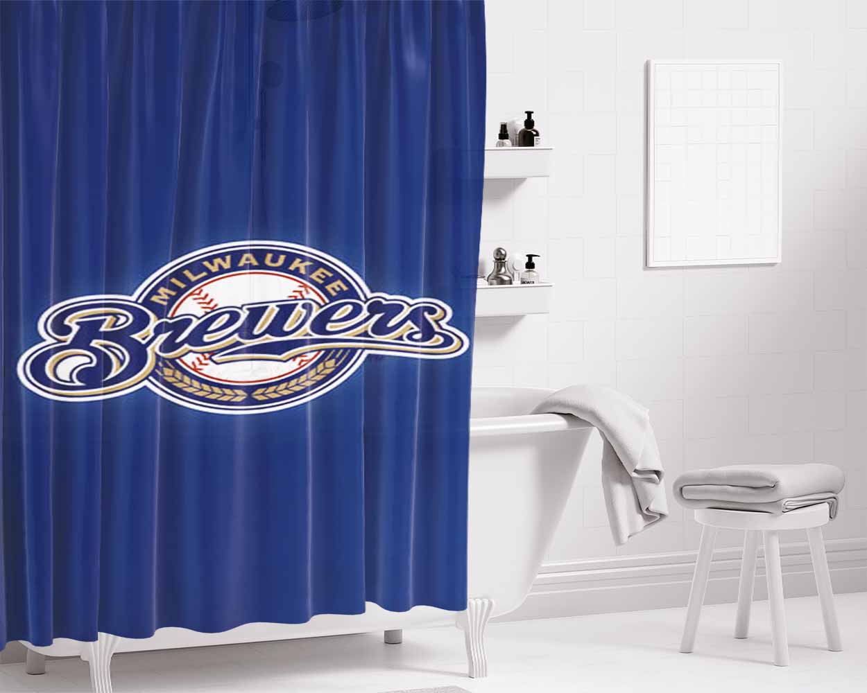 Milwaukee Brewers Logo Bathroom Shower Curtain Fabric Waterproof | 66 X 72 Inch