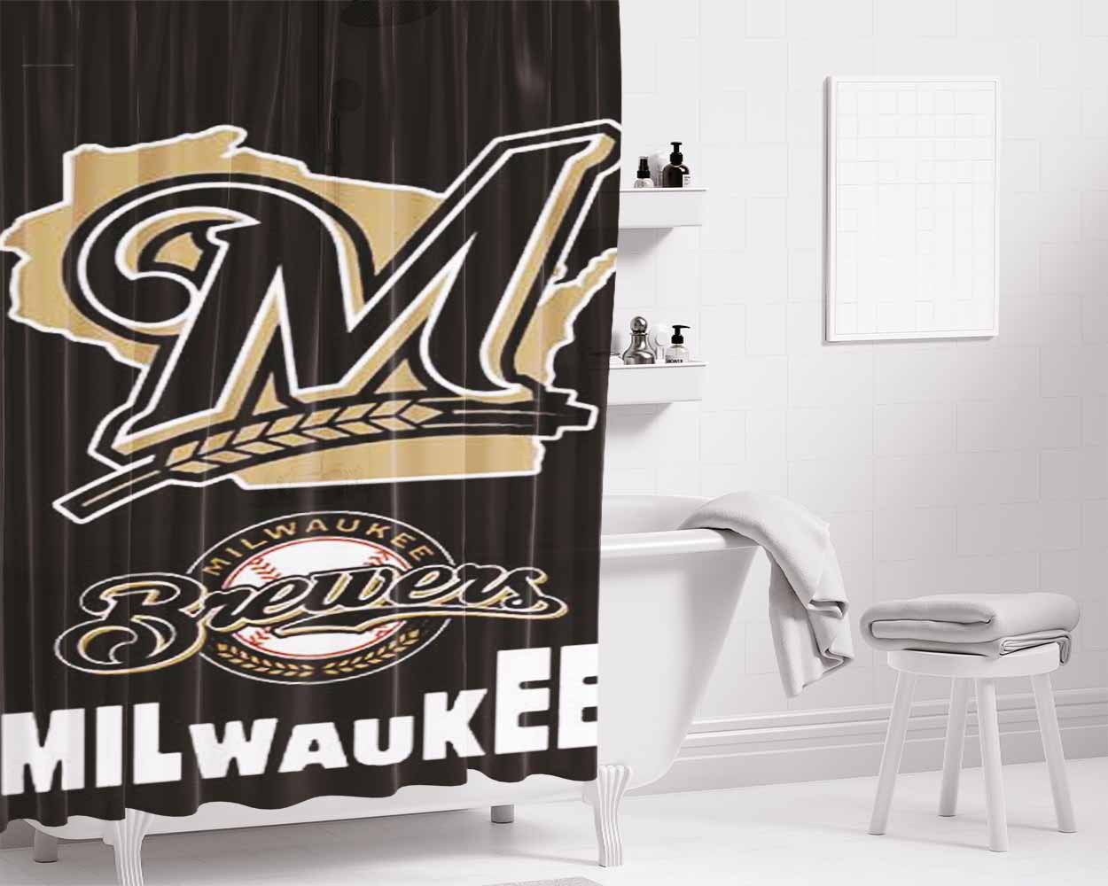 Milwaukee Brewers Logos Bathroom Shower Curtain Fabric Waterproof | 66 X 72 Inch