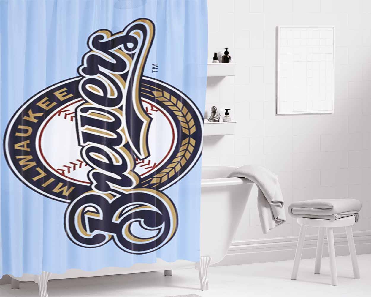 Milwaukee Brewers Symbol Bathroom Shower Curtain Fabric Waterproof | 66 X 72 Inch