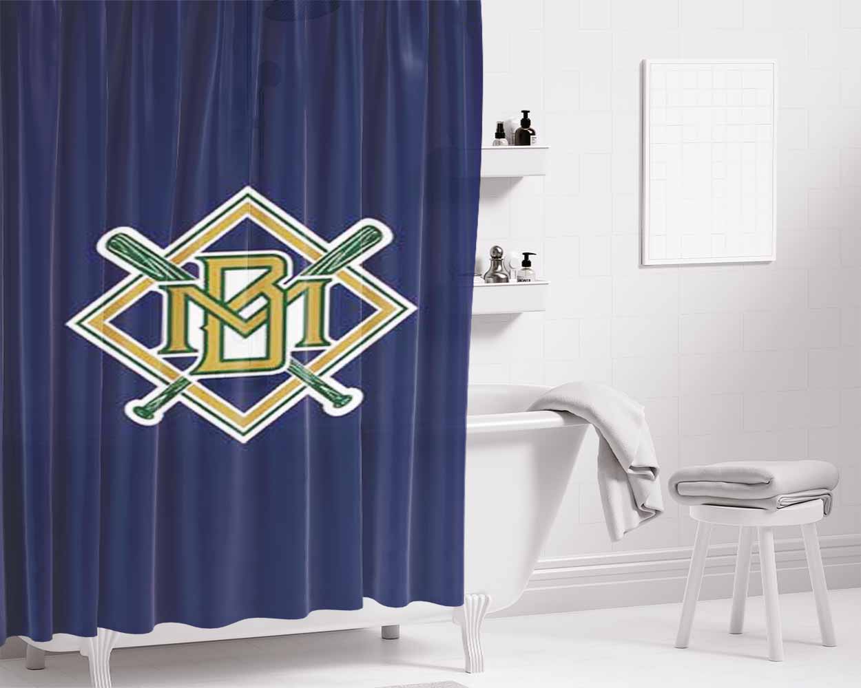 Milwaukee Brewers Bathroom Shower Curtain Fabric Waterproof | 66 X 72 Inch