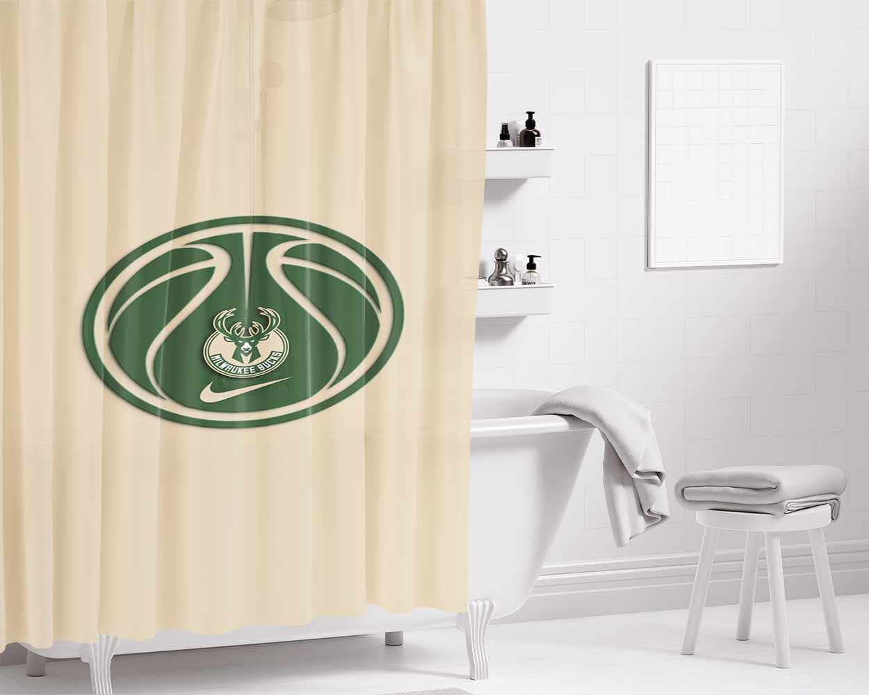 Milwaukee Bucks Baske Bathroom Shower Curtain Fabric Waterproof | 66 X 72 Inch