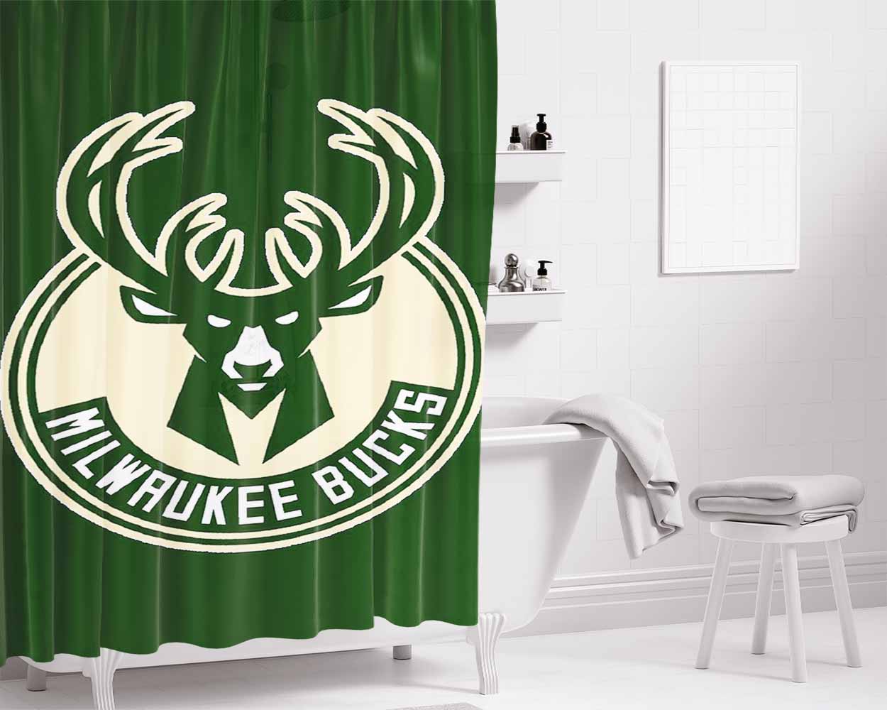 Milwaukee Bucks Green Bathroom Shower Curtain Fabric Waterproof | 66 X 72 Inch