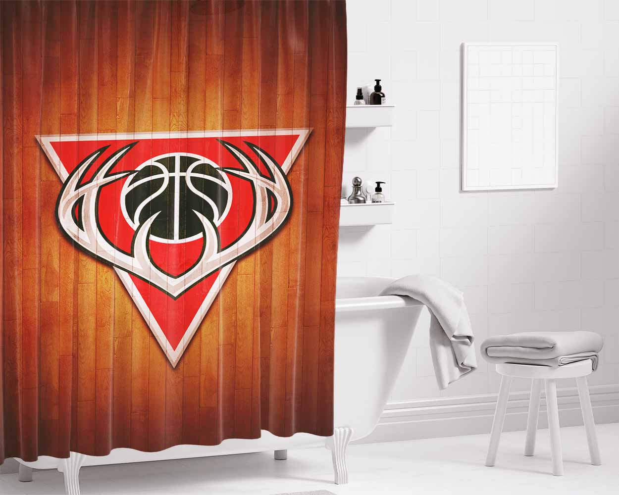 Milwaukee Bucks Hardwood 2 Bathroom Shower Curtain Fabric Waterproof | 66 X 72 Inch