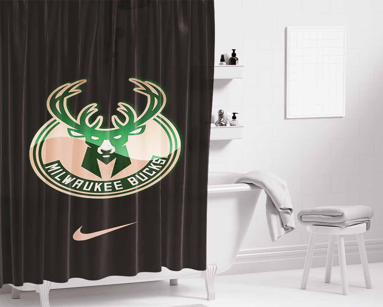 Milwaukee Bucks Logo 1 Bathroom Shower Curtain Fabric Waterproof | 66 X 72 Inch
