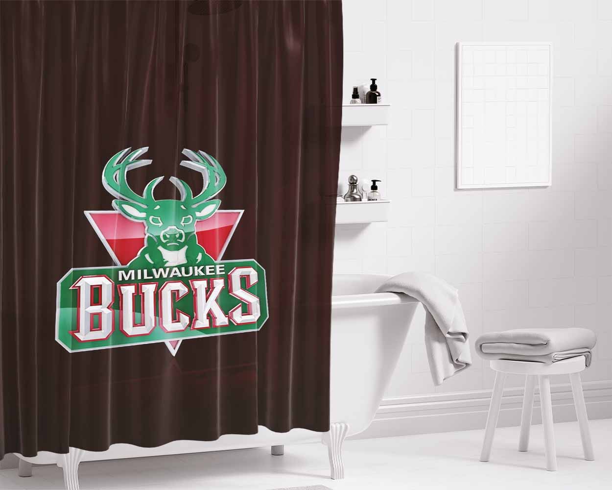 Milwaukee Bucks Logo Bathroom Shower Curtain Fabric Waterproof | 66 X 72 Inch
