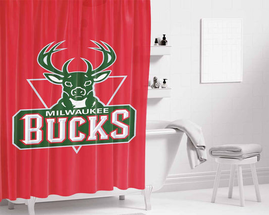 Milwaukee Bucks Red Logo Bathroom Shower Curtain Fabric Waterproof | 66 X 72 Inch