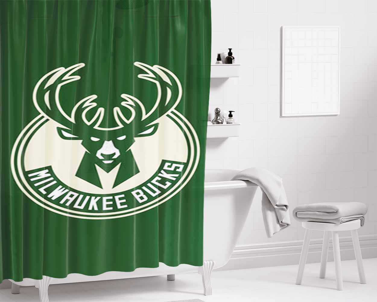 Milwaukee Bucks Bathroom Shower Curtain Fabric Waterproof | 66 X 72 Inch