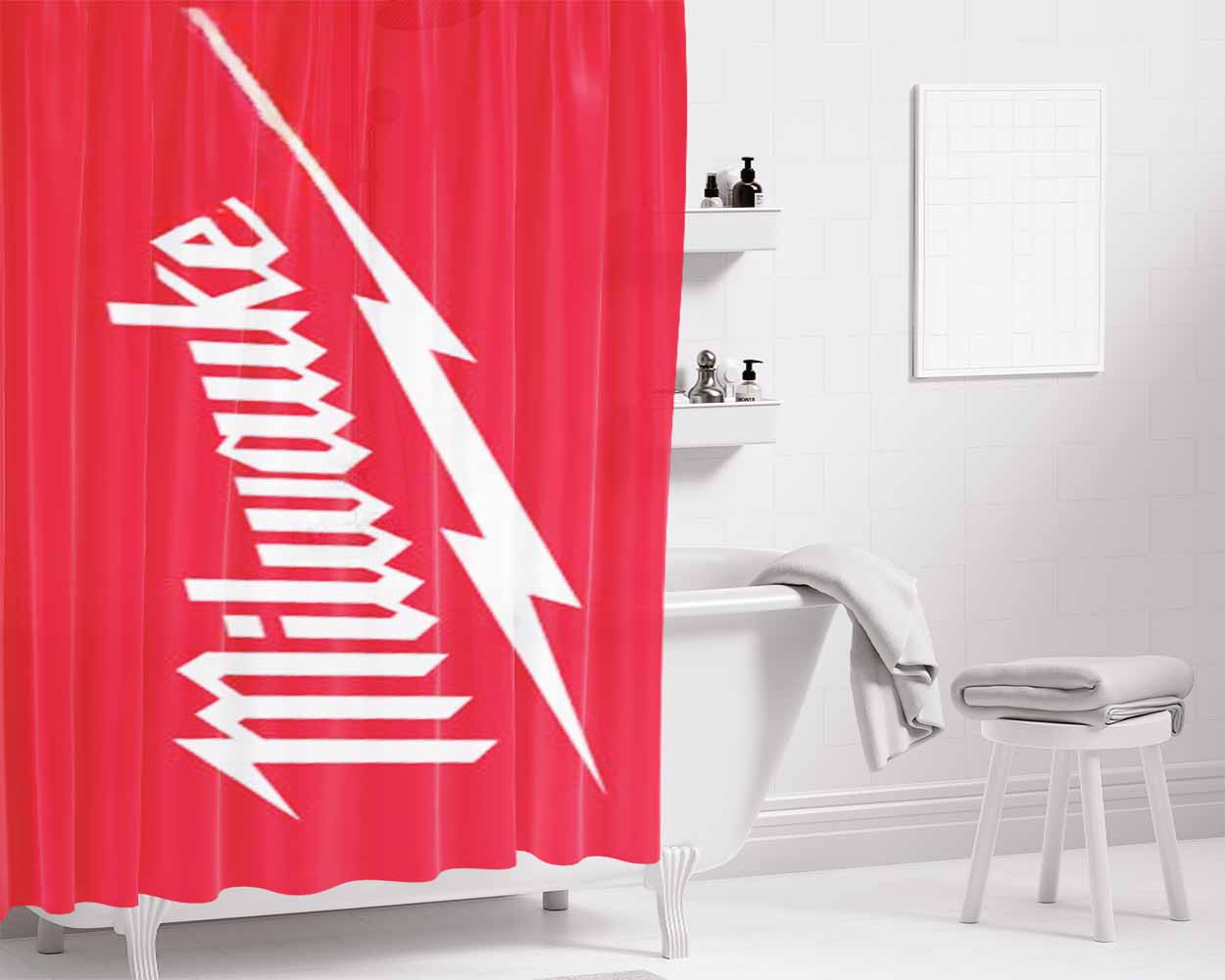Milwaukee Logo Bathroom Shower Curtain Fabric Waterproof | 66 X 72 Inch