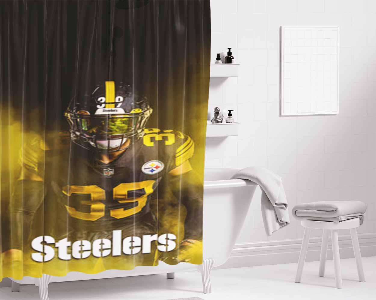 Minkah Fitzpatrick Pittsburgh Steelers Bathroom Shower Curtain Fabric Waterproof | 66 X 72 Inch