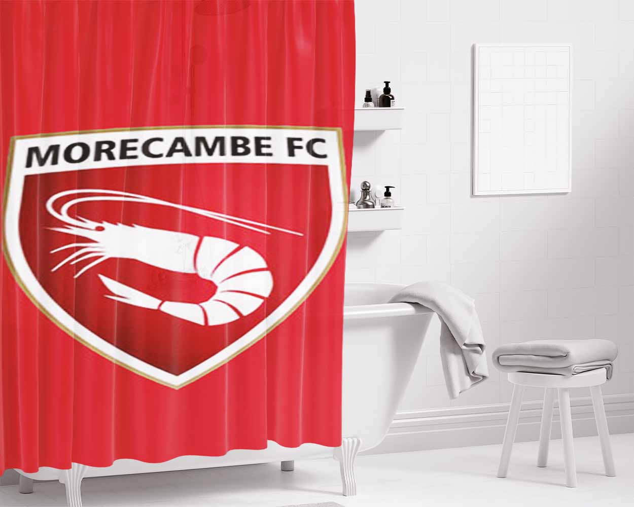 Morecambe Fc Logo Red Bathroom Shower Curtain Fabric Waterproof | 66 X 72 Inch