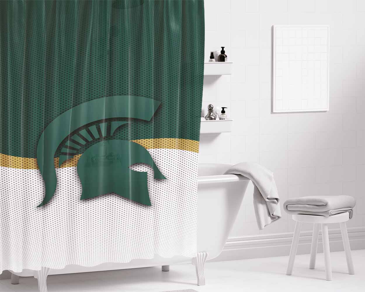 Msu Michigan State Spartans Logo Bathroom Shower Curtain Fabric Waterproof | 66 X 72 Inch