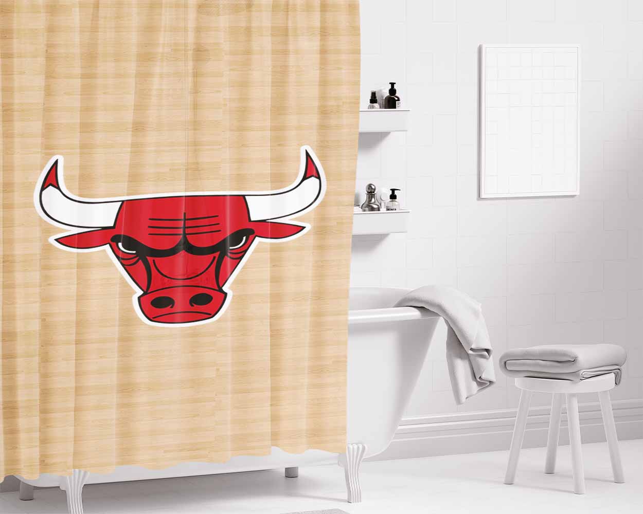Nba - Chicago Bulls Wallpaper Bathroom Shower Curtain Fabric Waterproof | 66 X 72 Inch