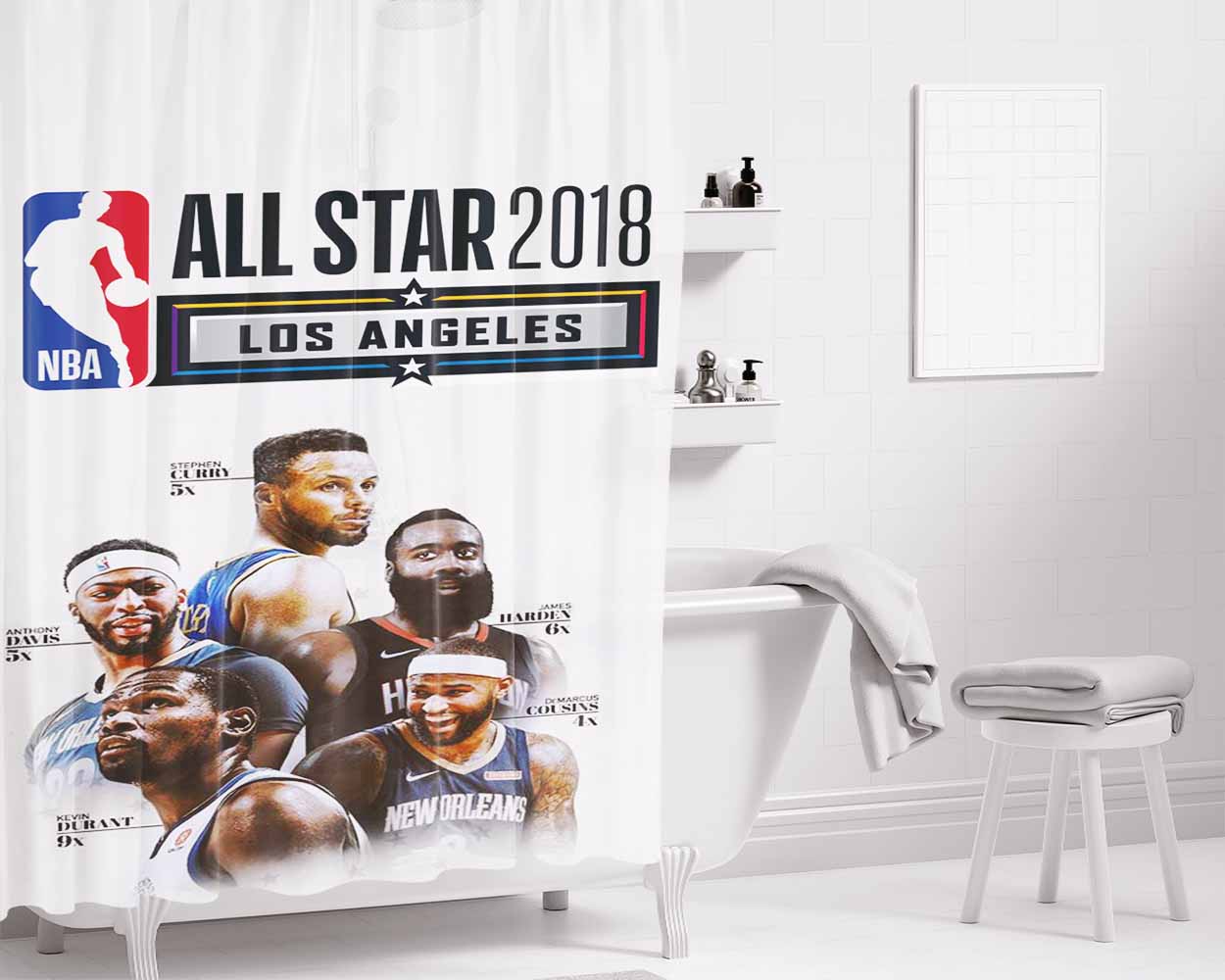 Nba All Star 2 Bathroom Shower Curtain Fabric Waterproof | 66 X 72 Inch