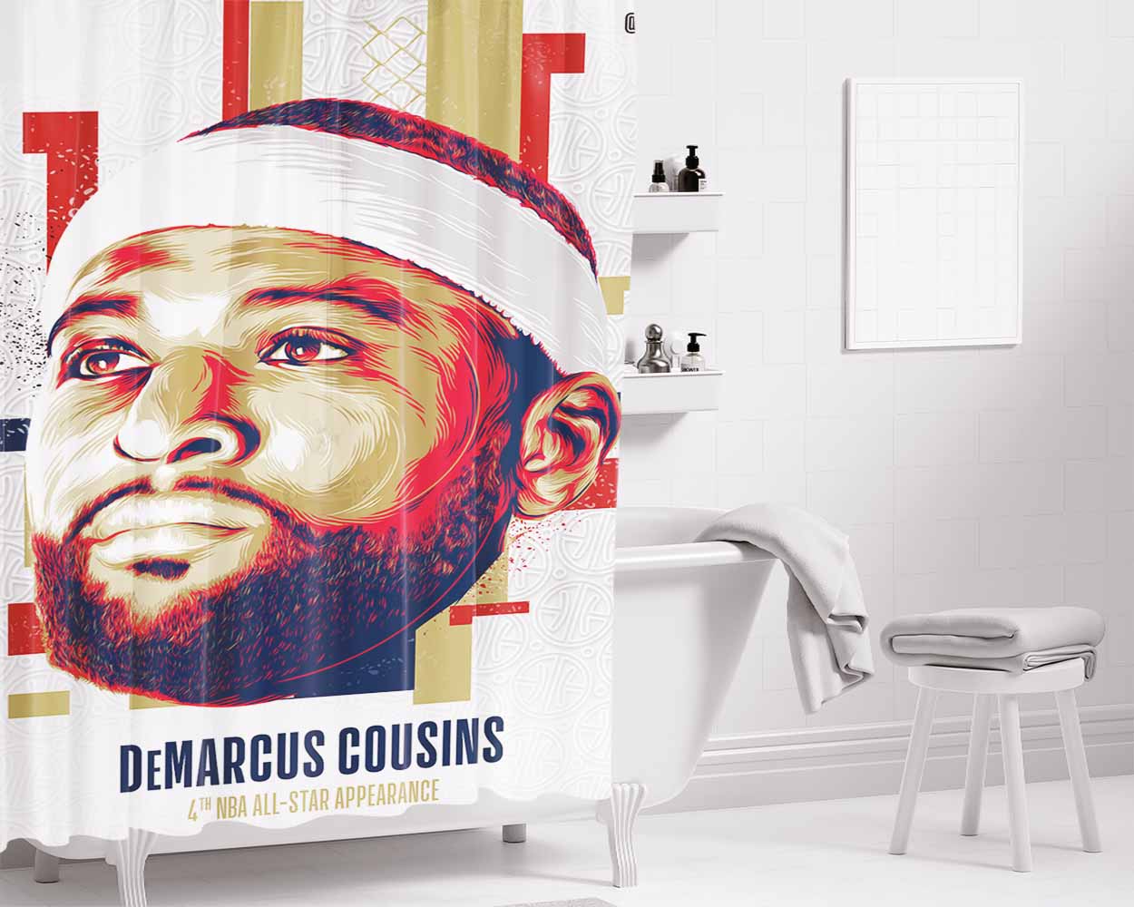 Nba All Star Demarcus Cousins Bathroom Shower Curtain Fabric Waterproof | 66 X 72 Inch