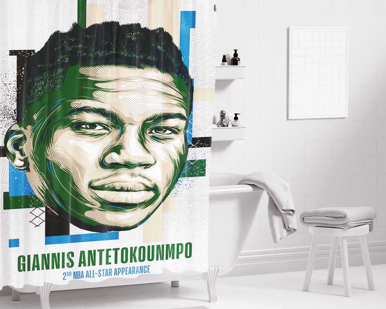 Nba All Star Giannis Antetokounmpo Bathroom Shower Curtain Fabric Waterproof | 66 X 72 Inch