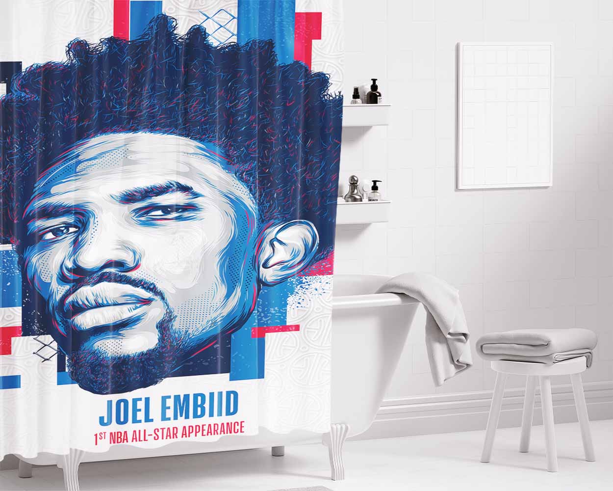 Nba All Star Joel Embiil Bathroom Shower Curtain Fabric Waterproof | 66 X 72 Inch