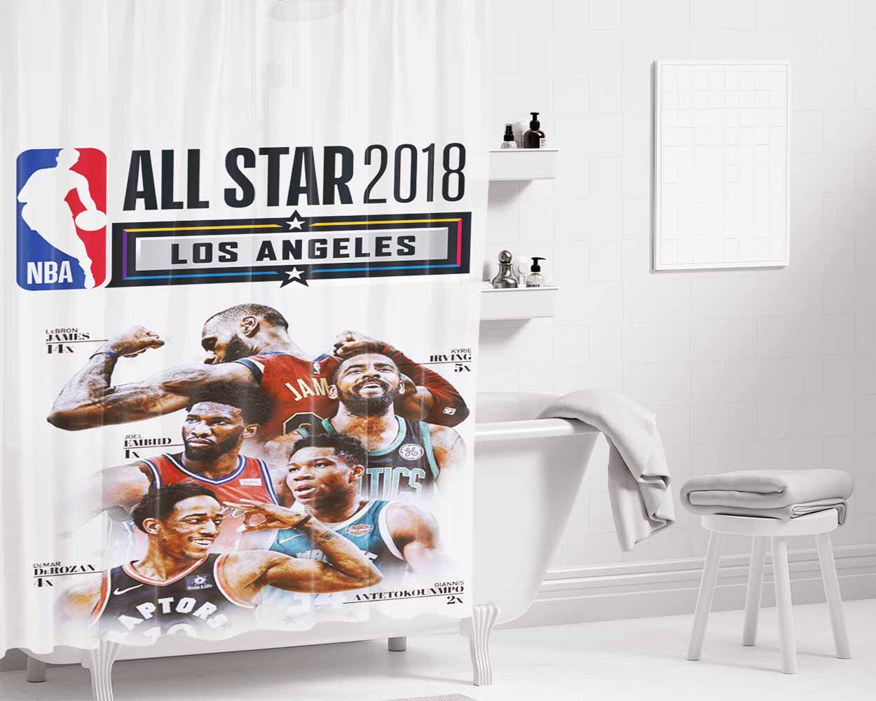 Nba All Star Bathroom Shower Curtain Fabric Waterproof | 66 X 72 Inch