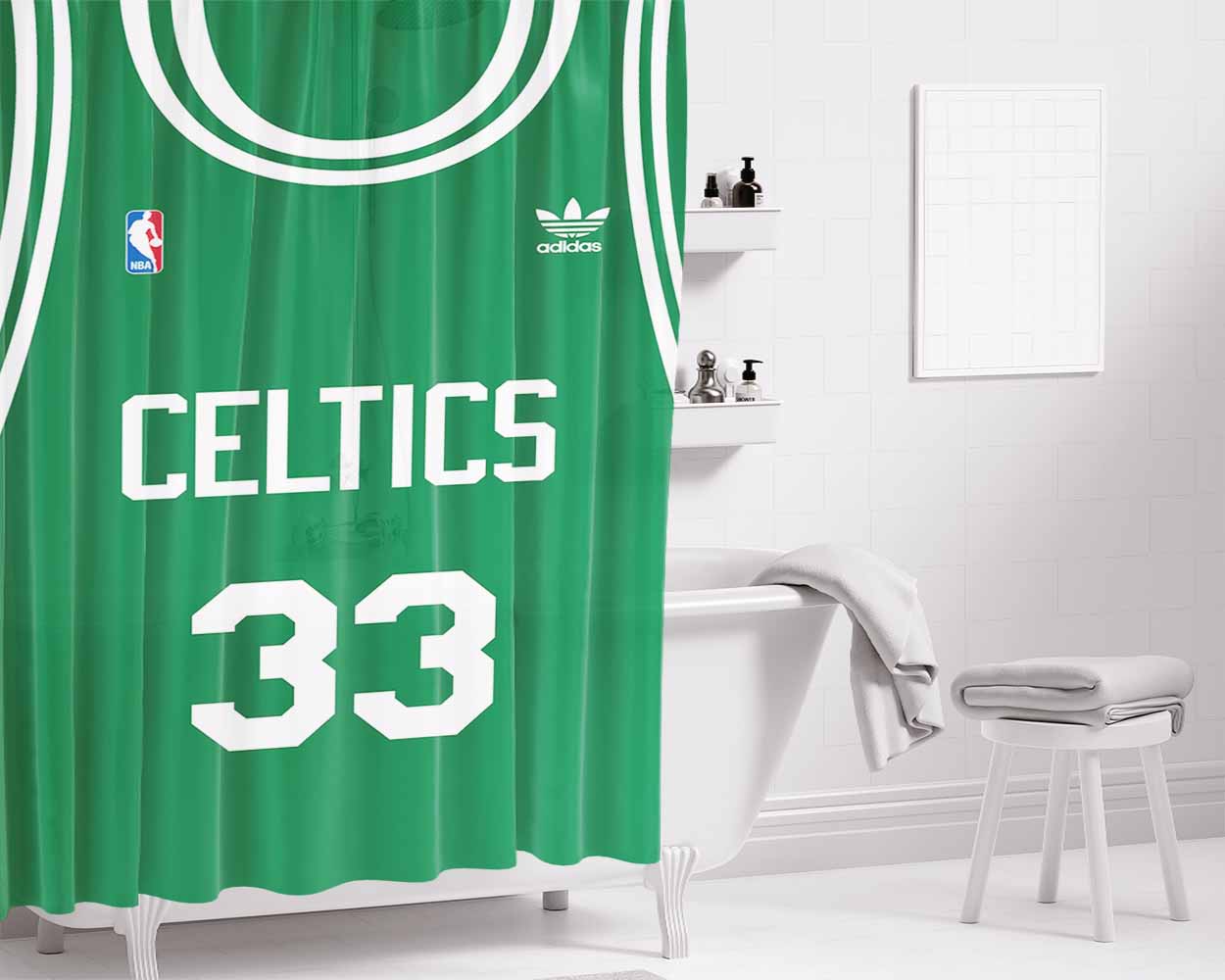 Nba Celtics Bathroom Shower Curtain Fabric Waterproof | 66 X 72 Inch