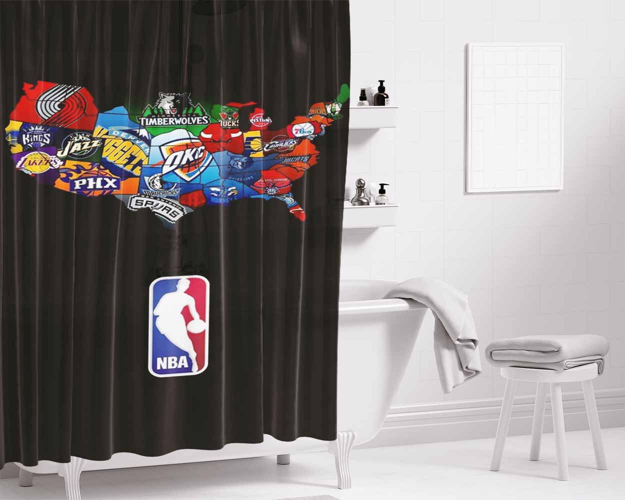 Nba Compilation Bathroom Shower Curtain Fabric Waterproof | 66 X 72 Inch
