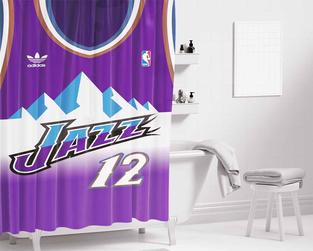 Nba Jazz Bathroom Shower Curtain Fabric Waterproof | 66 X 72 Inch