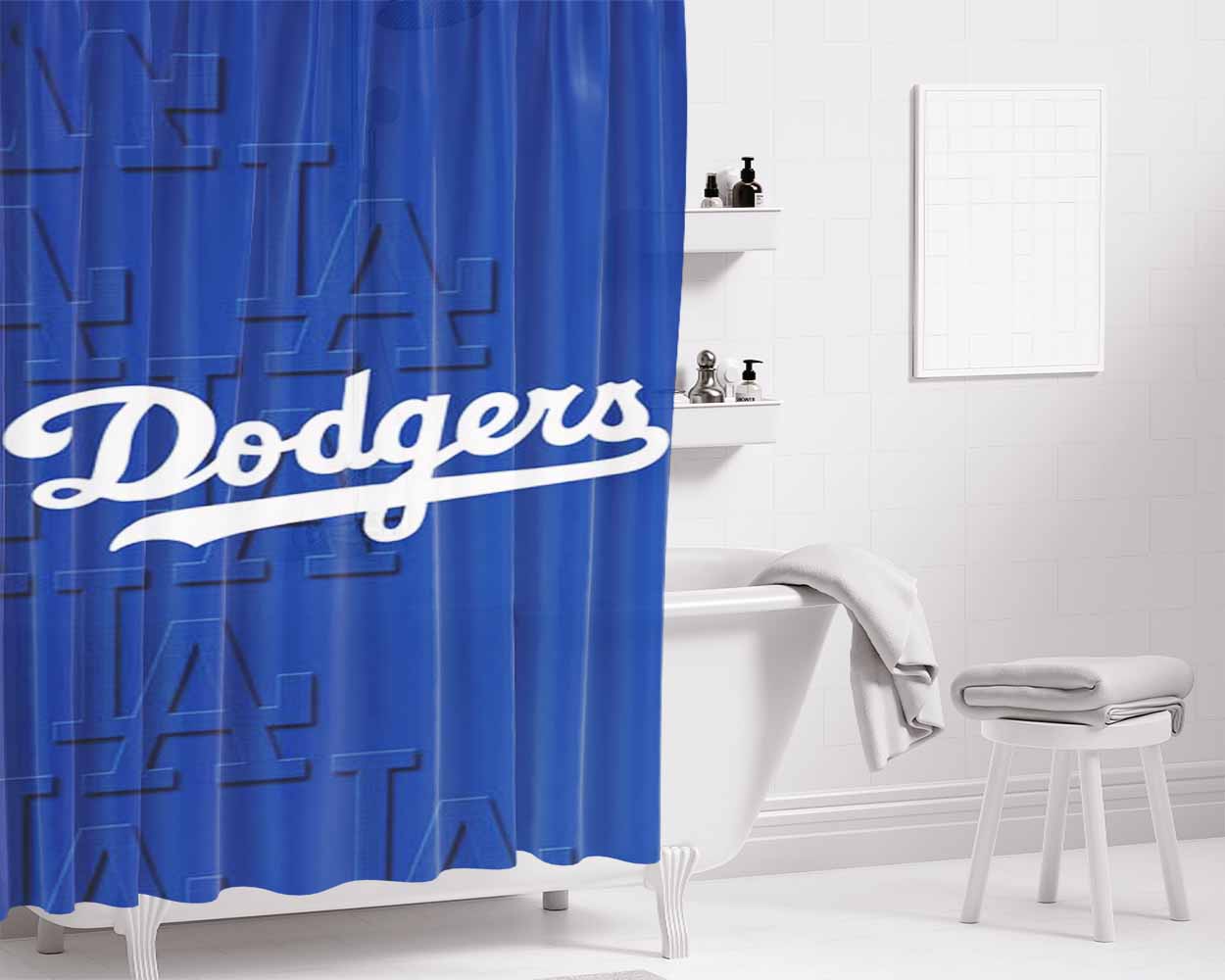 Nba La Dodgers Bathroom Shower Curtain Fabric Waterproof | 66 X 72 Inch