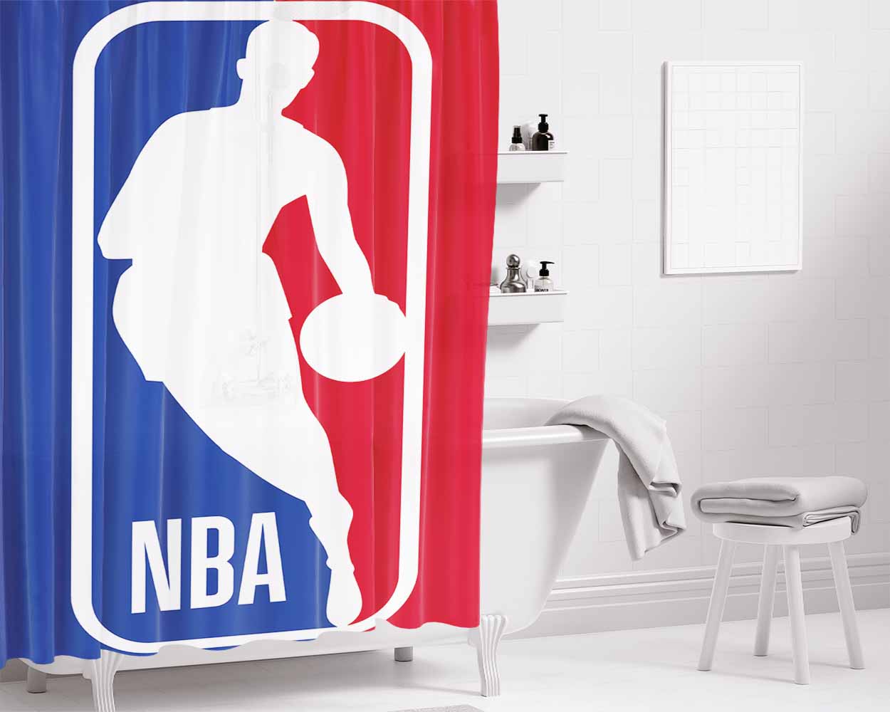 Nba Logo Bathroom Shower Curtain Fabric Waterproof | 66 X 72 Inch