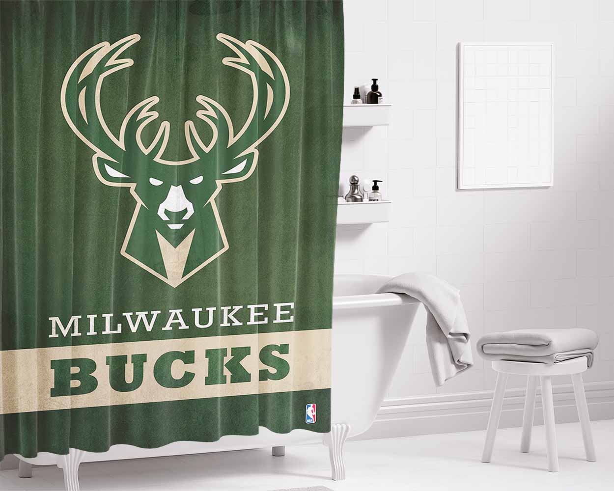 Nba Milwaukee Bucks Logo Bathroom Shower Curtain Fabric Waterproof | 66 X 72 Inch