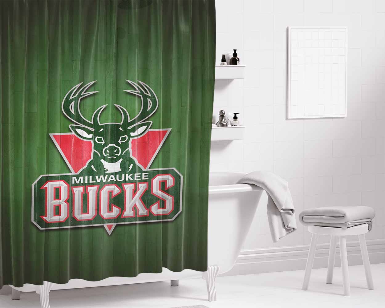 Nba Milwaukee Bucks Wallpa Bathroom Shower Curtain Fabric Waterproof | 66 X 72 Inch