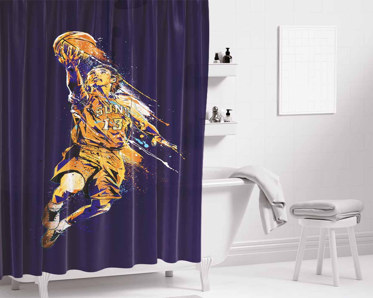 Nba Steve Nash Art Bathroom Shower Curtain Fabric Waterproof | 66 X 72 Inch