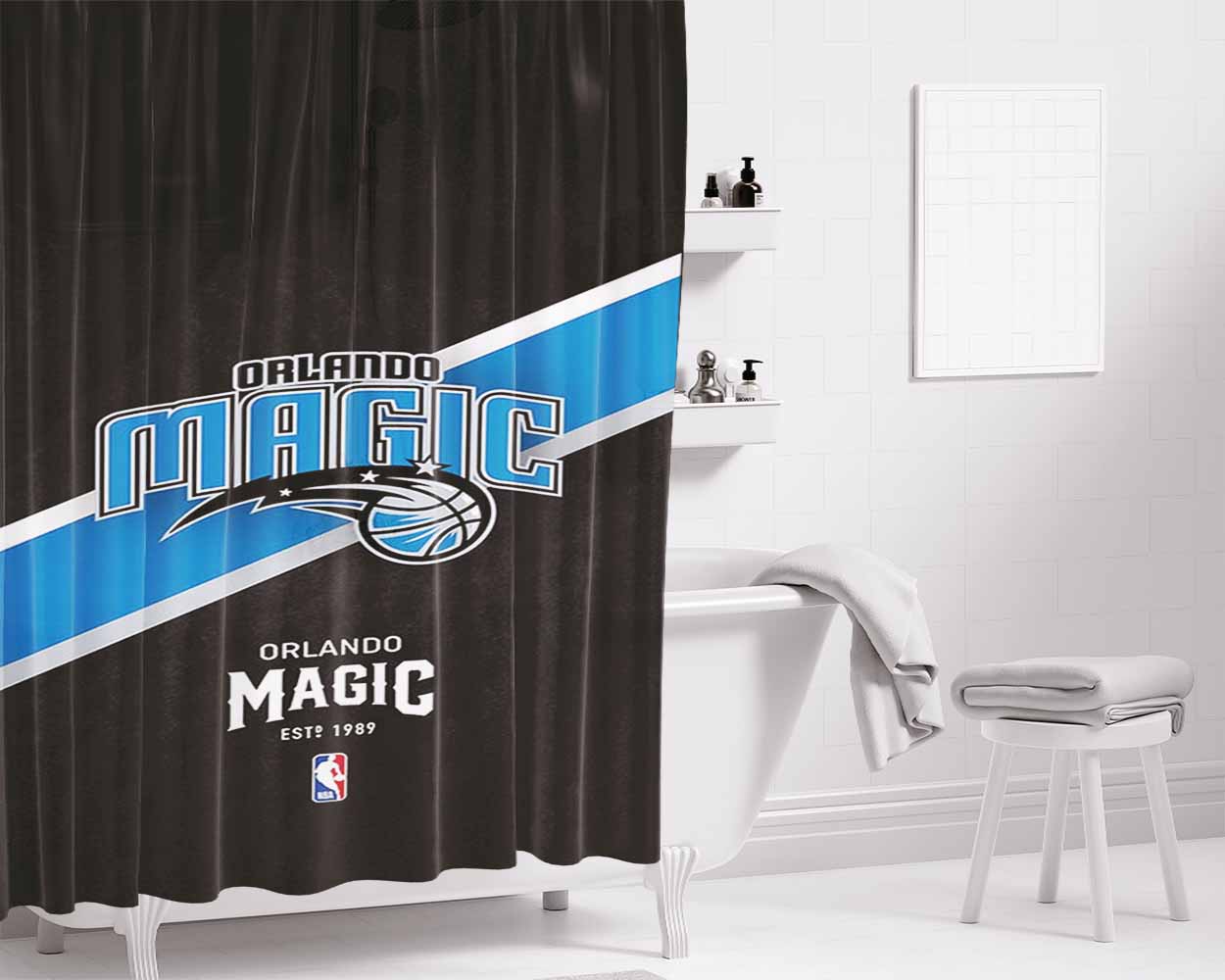 Nba Team Orlando Magic Bathroom Shower Curtain Fabric Waterproof | 66 X 72 Inch