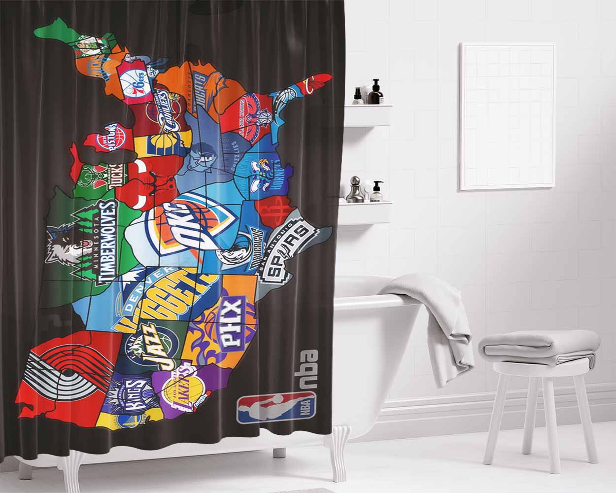 Nba Usa C Bathroom Shower Curtain Fabric Waterproof | 66 X 72 Inch