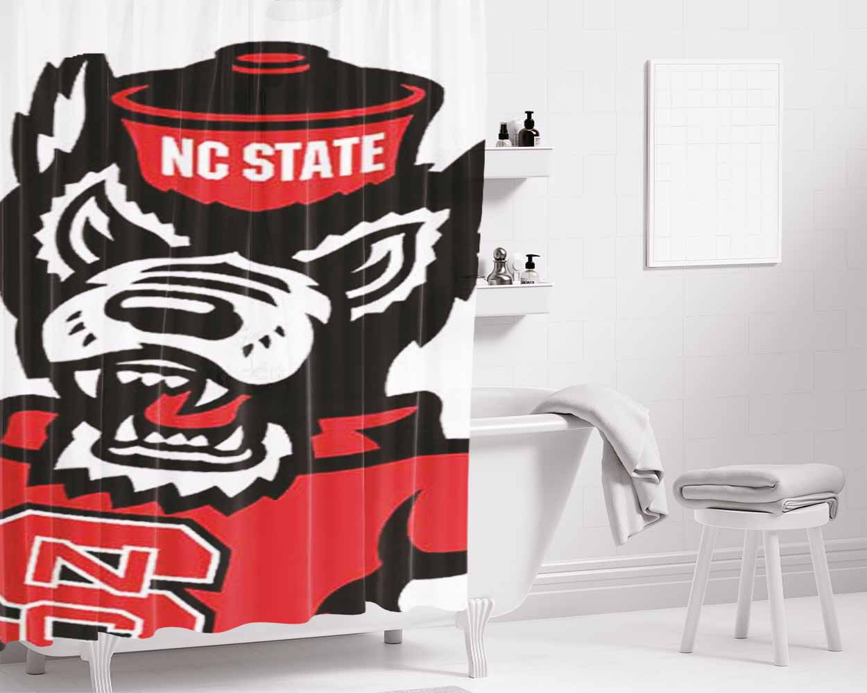 Nc State Wolf Logo Bathroom Shower Curtain Fabric Waterproof | 66 X 72 Inch