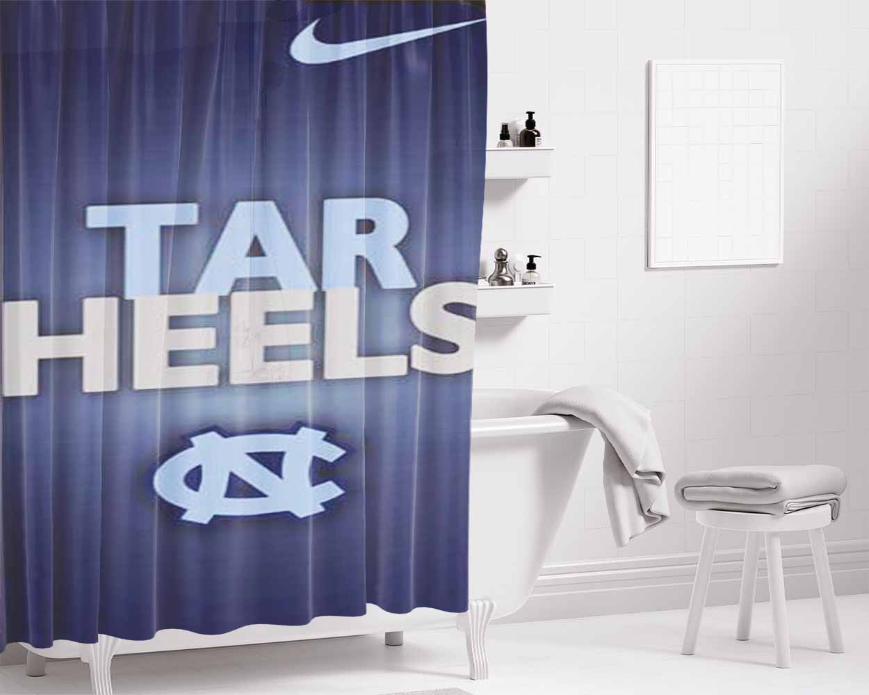 Nc Tar Heels Blues Bathroom Shower Curtain Fabric Waterproof | 66 X 72 Inch